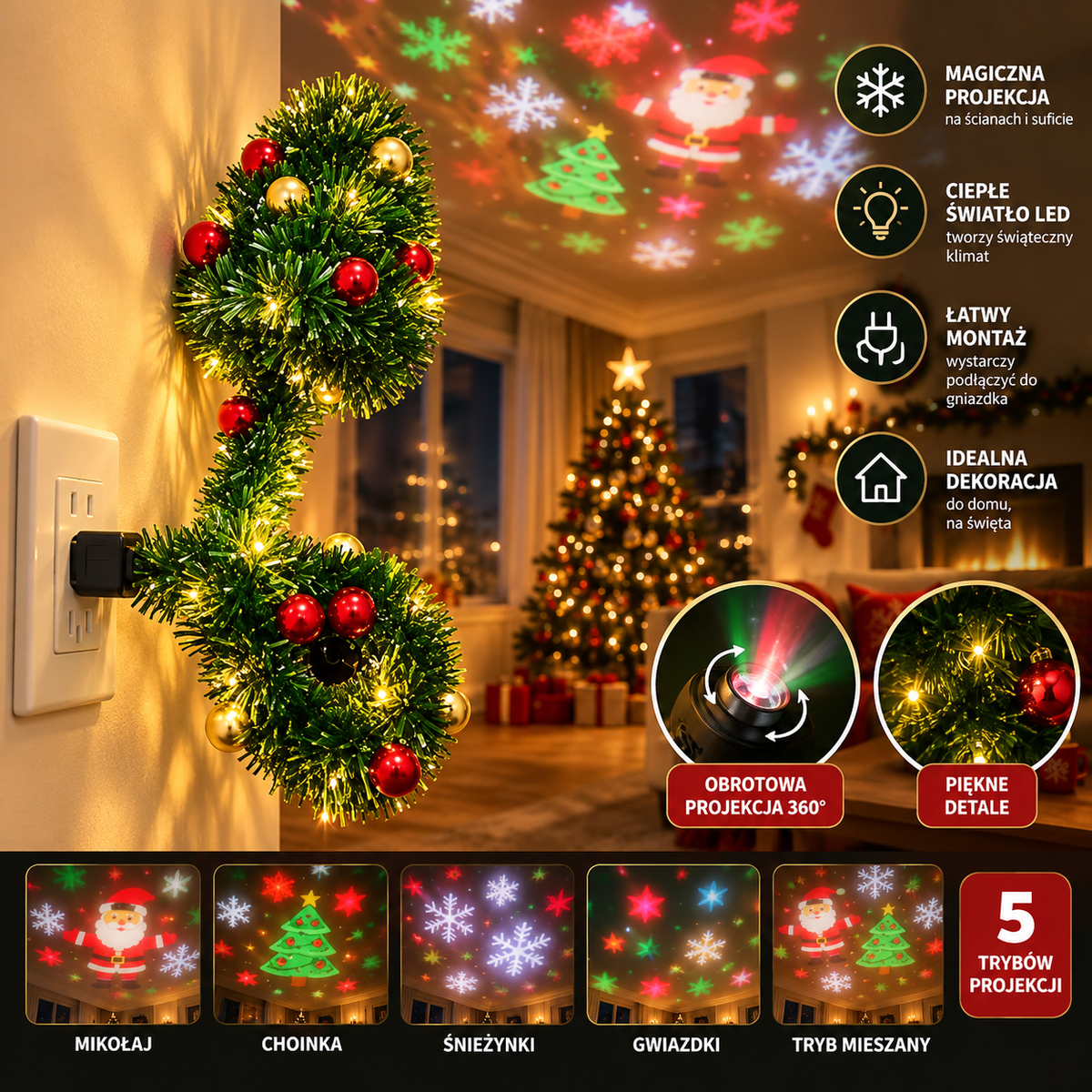 Magiczny Projektor Świąteczny LED