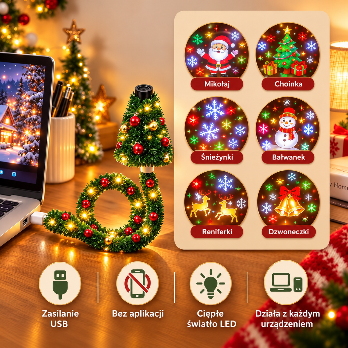 Magiczny Projektor Świąteczny LED